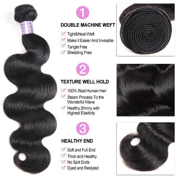 Brazilian Body Wave 3 Bundles with 4x4 Lace Closure Human Hair