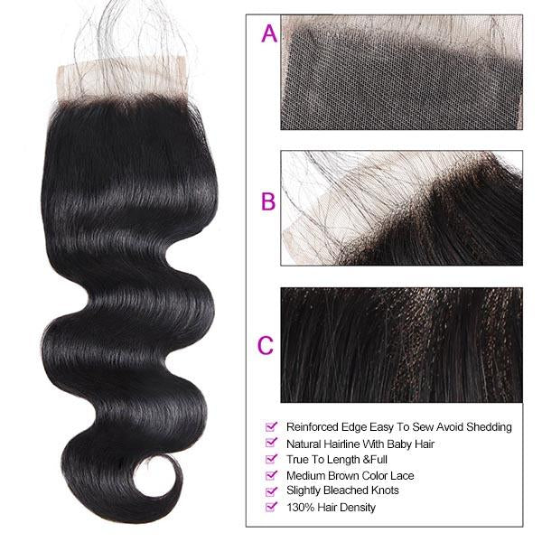 Brazilian Body Wave 3 Bundles with 4x4 Lace Closure Human Hair