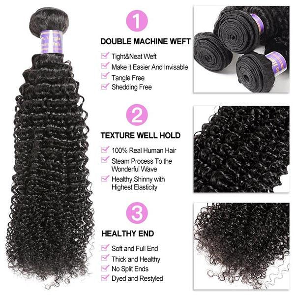 Brazilian Curly Wave 3 Bundles with 4x4 Lace Closure Virgin Hair