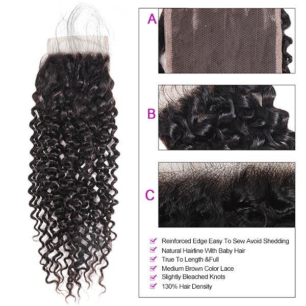 Brazilian Curly Wave 3 Bundles with 4x4 Lace Closure Virgin Hair