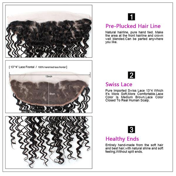 Brazilian Deep Wave 3 Bundles with 13x4 Lace Frontal Virgin Human Hair