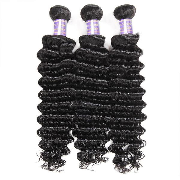 Brazilian Deep Wave 3 Bundles with 13x4 Lace Frontal Virgin Human Hair