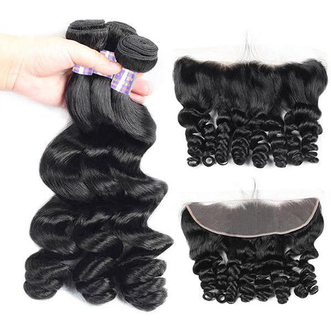 Brazilian Loose Wave Virgin Human Hair 3 Bundles with 13x4 Lace Frontal