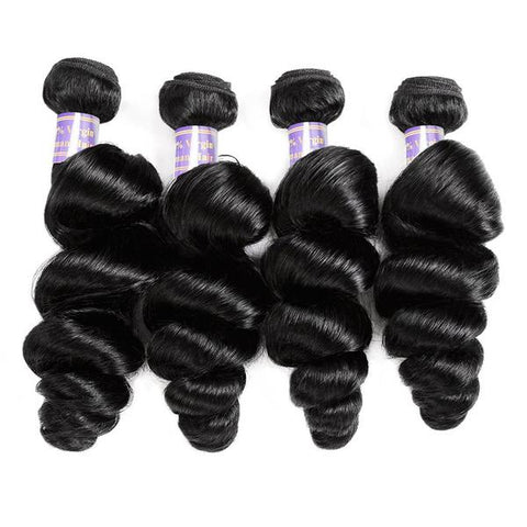 Brazilian Loose Wave Virgin Human Hair 4 Bundles With 4x4 Lace Closure