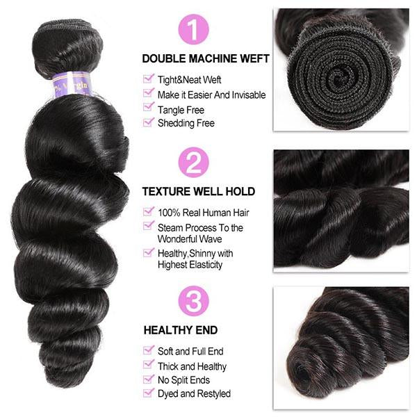 Brazilian Loose Wave Virgin Human Hair Weave 3 Bundles