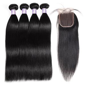 Brazilian Straight Hair 4 Bundles With 4*4 Lace Closure