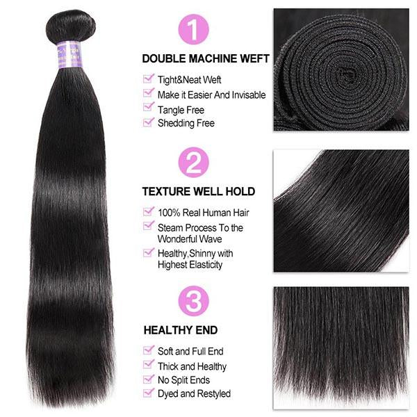 Brazilian Straight Virgin Hair 3 Bundles with 4*4 Lace Closure