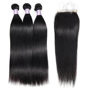 Brazilian Straight Virgin Hair 3 Bundles with 5*5 Lace Closure